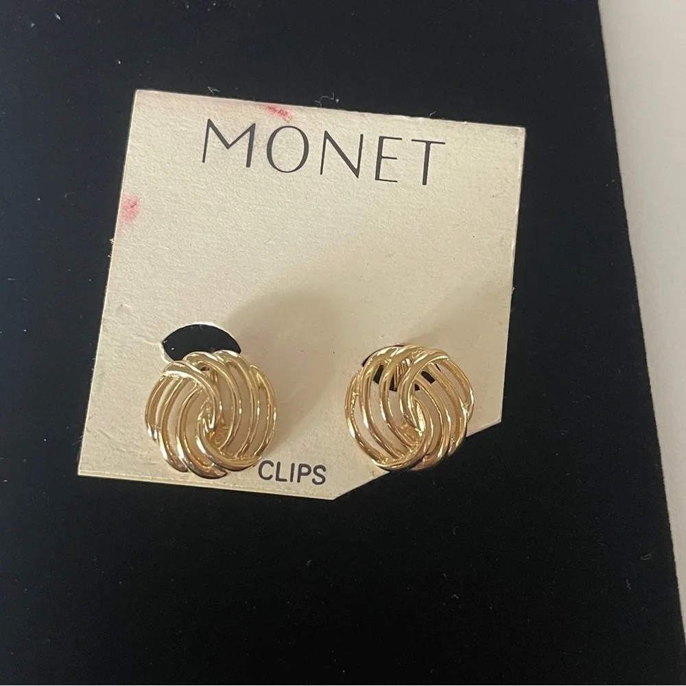 Vintage Monet gold tone clip on earrings